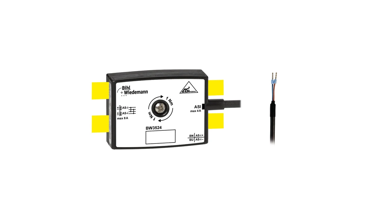 Offizielle Produktansicht des Bihl+Wiedemann BW3524 IP67-Passivverteilers zur Verbindung von zwei ASi-Profilkabeln mit einem Rundkabel