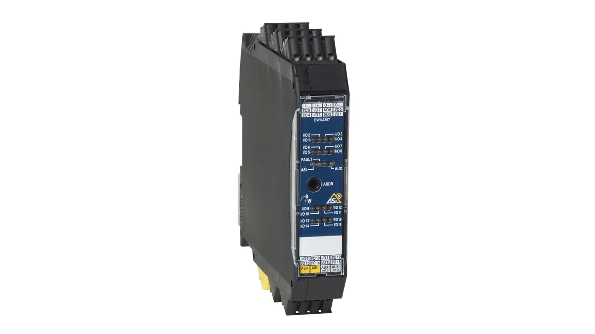 Offizielle Produktansicht des selbstkonfigurierenden Bihl+Wiedemann BWU4267 ASi-5-I/O-Moduls in IP20