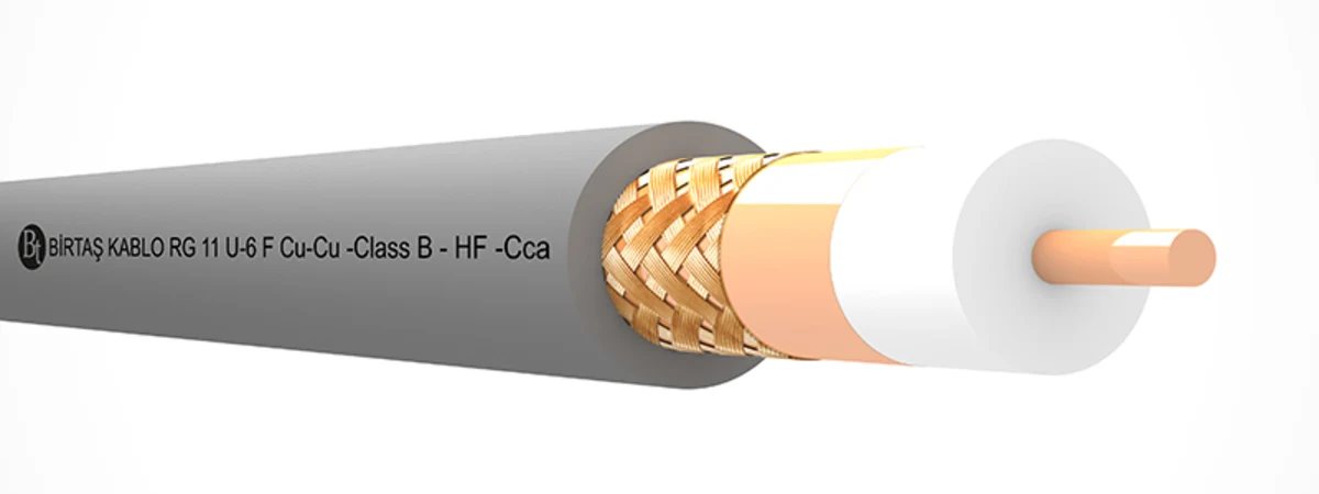 Offizielle Querschnittsdarstellung des Koaxialkabels Birtaş Kablo RG11/U-6 F HF Cu/Cu Class B Cca