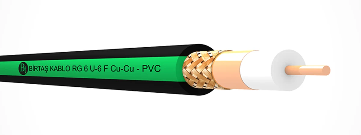 Offizielle Darstellung des Schichtaufbaus des Koaxialkabels Birtaş Kablo RG6/U-6 F Cu/Cu PVC