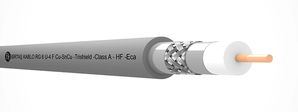 Offizielle Querschnittsdarstellung des Koaxialkabels Birtaş Kablo RG6/U HF Trishield Class A