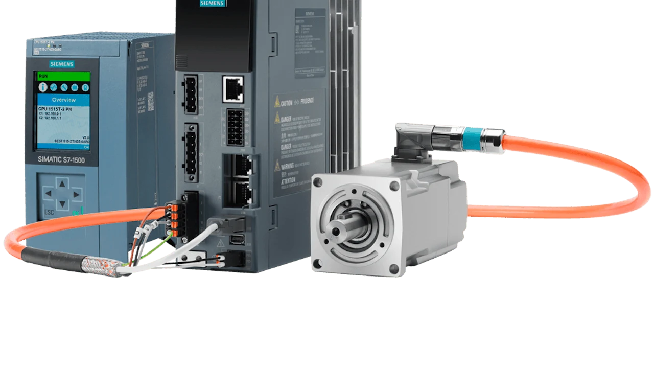 Offizielle Siemens-Systemabbildung mit SIMATIC-Steuerung, SINAMICS S210-Servoantrieb und SIMOTICS-Motor