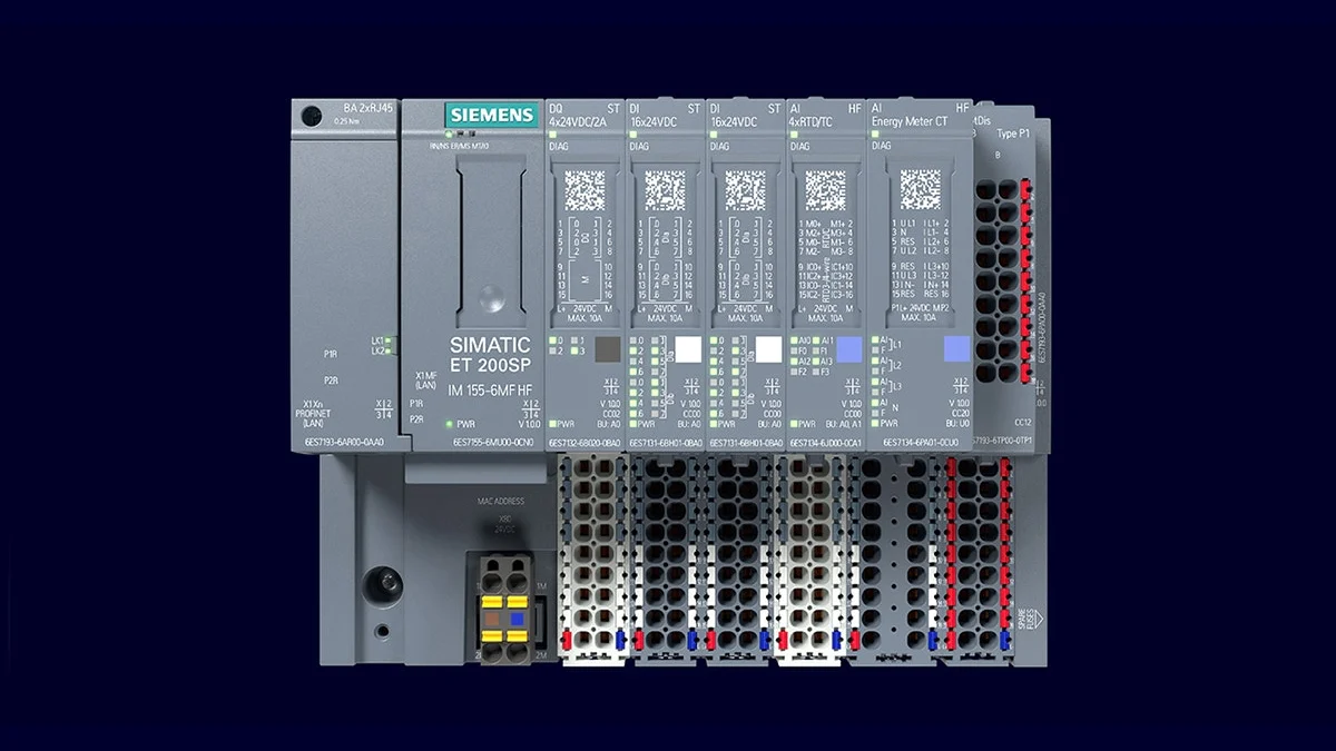 Offizielle Produktabbildung des modularen dezentralen Ein-/Ausgabesystems Siemens SIMATIC ET 200SP